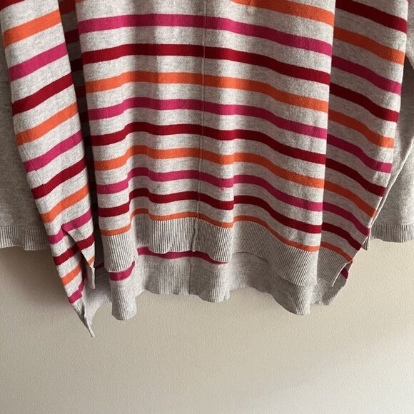 Lane Bryant Women Plus SZ 22/24 Light Gray/Pink/Yellow Striped V-Neck Sweater - Picture 2 of 8